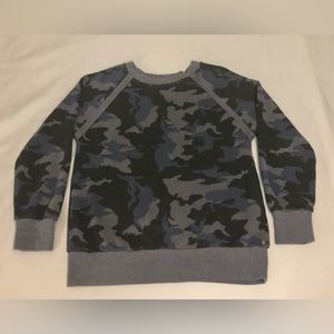 PrAna Woman’s Cozy Up Camouflage Black Gray Blue Sweatshirt Size Small